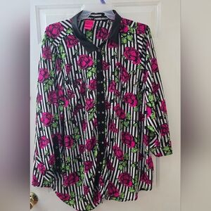 Floral Striped Button-Up Blouse BETSEY JOHNSON FOR TORRID 4X